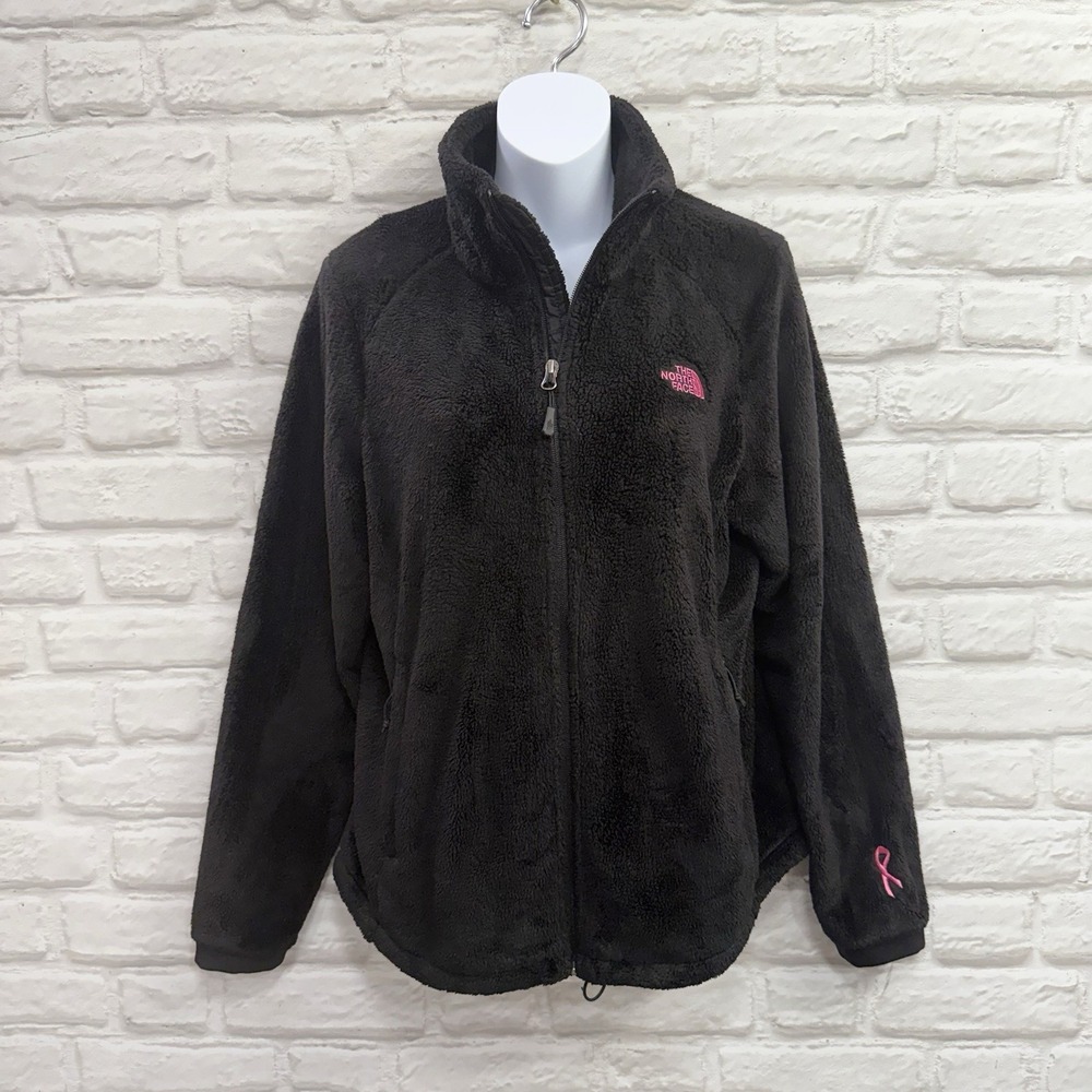 The North Face Black Fleece Jacket Womans Sz L Pink Breast Cancer Awareness Logo
